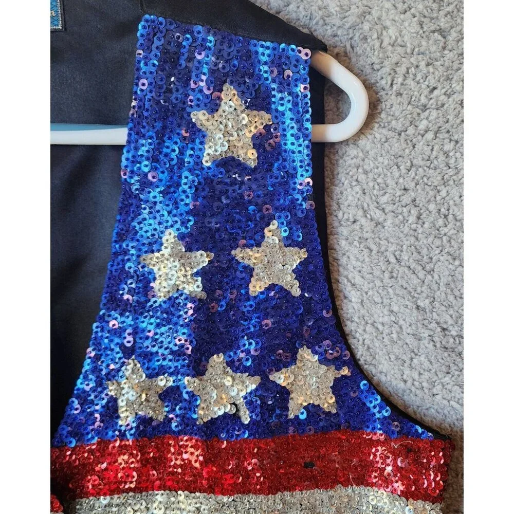 Bali Collection Unisex Snap Button Vest Sequin USA Flag Patriotic Star Stripes L